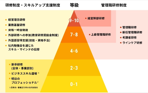 研修制度・スキルアップ支援制度 等級 管理職研修制度