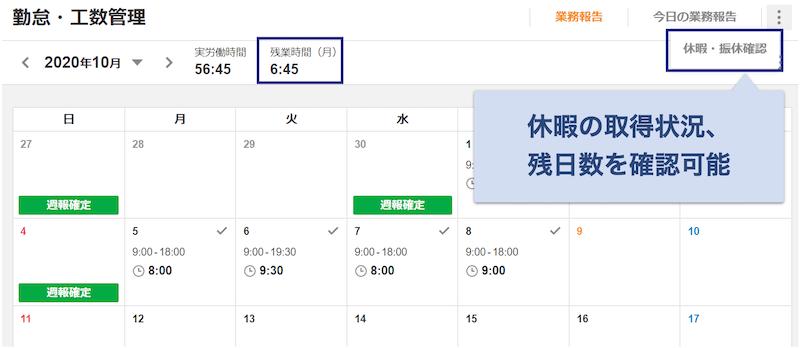 イメージ：出退勤の時間や休憩時間を管理