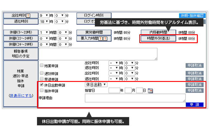 イメージ:個社ごとの就業規則に応じた勤務時間を反映