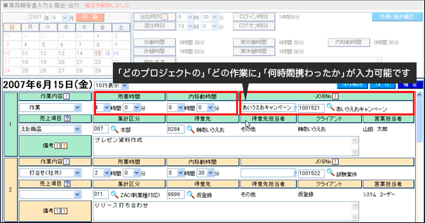 イメージ:プロジェクト・作業ごとの工数管理により人件費を配賦計算