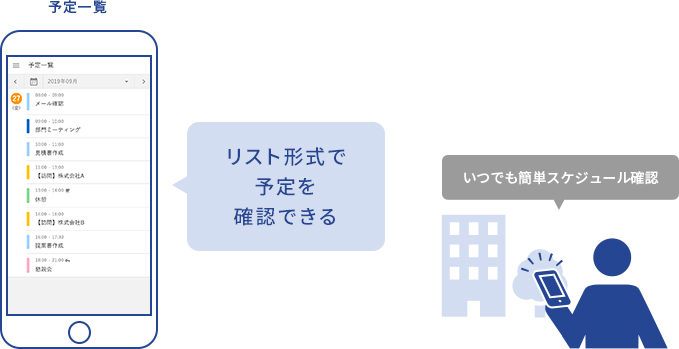 スマホでリスト形式で予定を確認できる